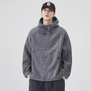 美式高端暖糯细腻双面羊羔绒外套男2025秋冬加厚摇粒绒连帽夹克潮