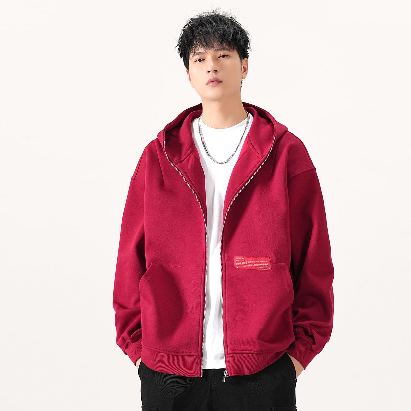 宽松480g重磅连帽开衫卫衣外套男