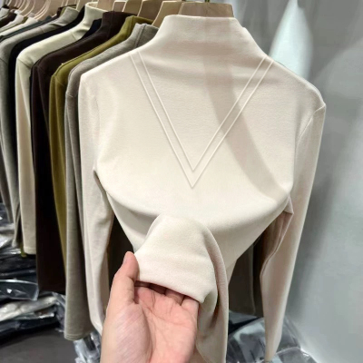 德绒加厚加绒内搭修身半高领打底衫女2025新款秋冬季时尚洋气上衣