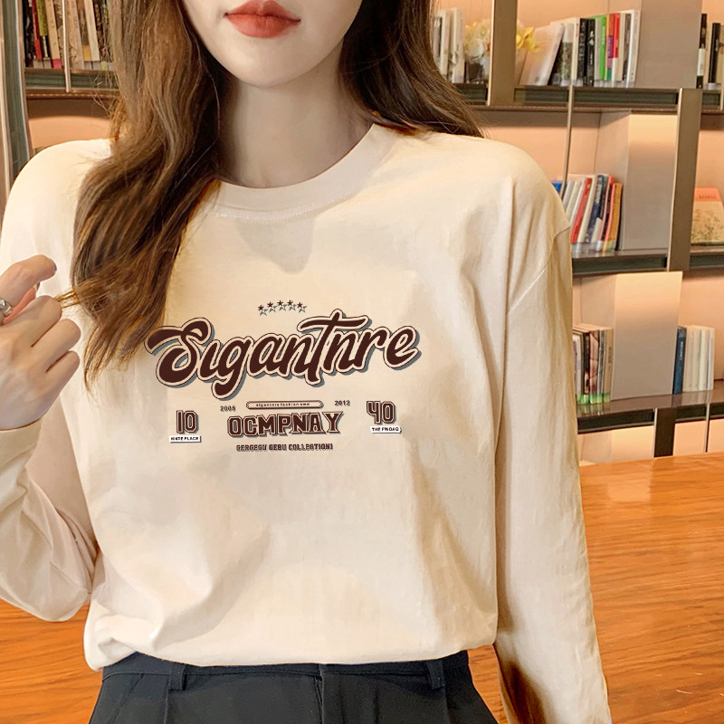 宽松早春季纯棉圆领杏色长袖t恤女小上衣2026新款内搭打底衫洋气,女装/女士精品,T恤,淘宝优惠券,粉丝福利购,淘宝优惠卷