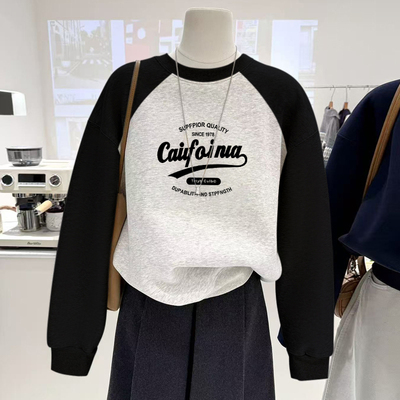 插肩设计感灰色新款圆领卫衣女外套韩系慵懒风厚秋冬季小众高级感