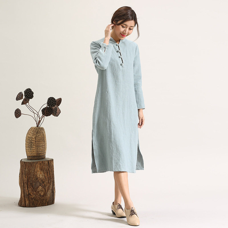 Tang costume Mid length version Spring and summer Cotton and hemp Chinese style Women's wear frog literature Long sleeve Improvement cheongsam jacketin the Women's clothing/Boutique , Wedding/Cheongsam/Formal dress , Cheongsam  category - from Buy2taobao.com to provide professional Taobao agent buy service