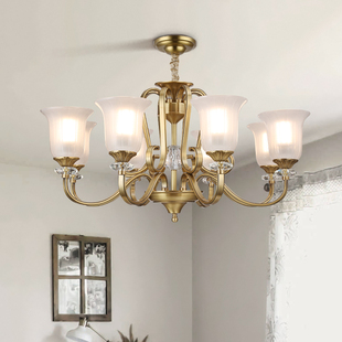 高档新款全铜美式客厅吊灯大厅主灯复古餐厅灯卧室灯别墅灯包安装