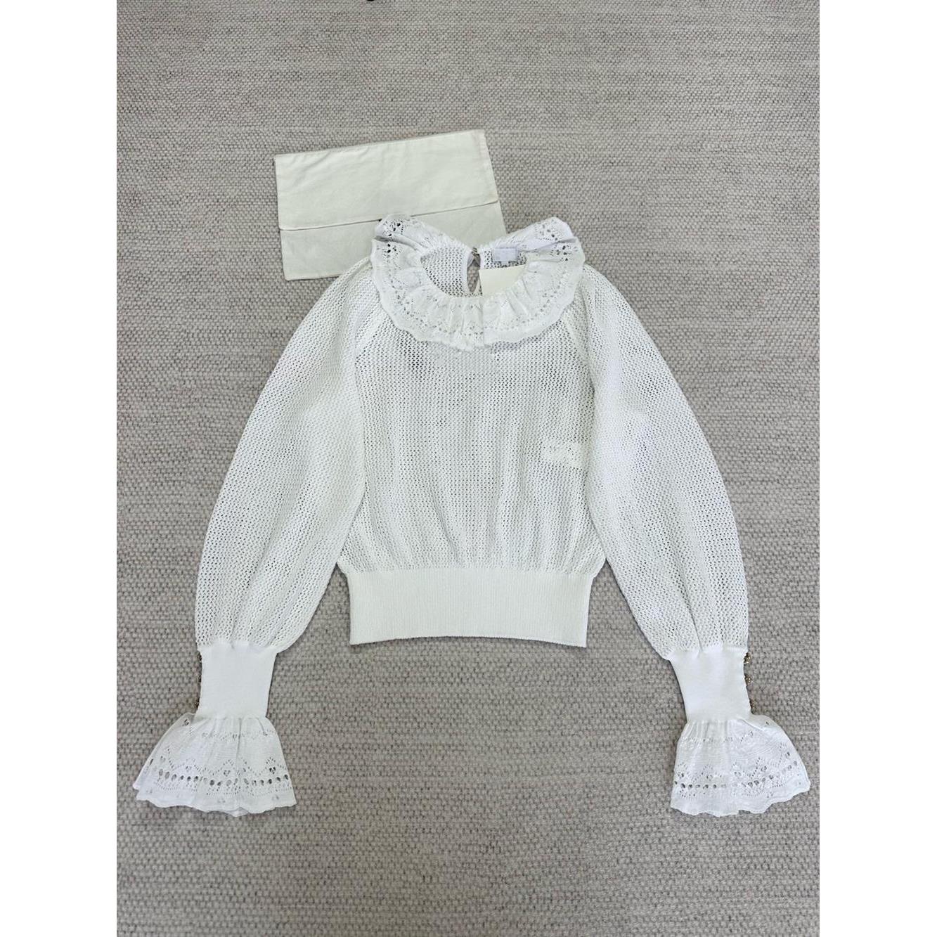 套头上衣25P早春新款荷叶领镂空针织衫上衣现货在仓懂货的的入手