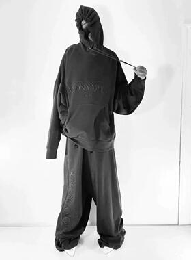香港正品Anonymous Club YVL风纯黑宽松帽衫运动厚棉裤阔腿裤套装