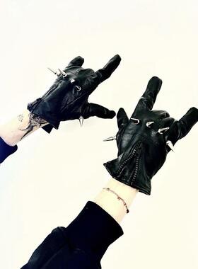 香港正品Kim Krueger opium铆钉朋克山羊皮手套机车骑行erry同款