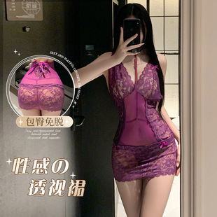 蜜恋：情侣约会内衣性感纯欲战袍女高阶尤物露沟蕾丝透视包臀睡裙
