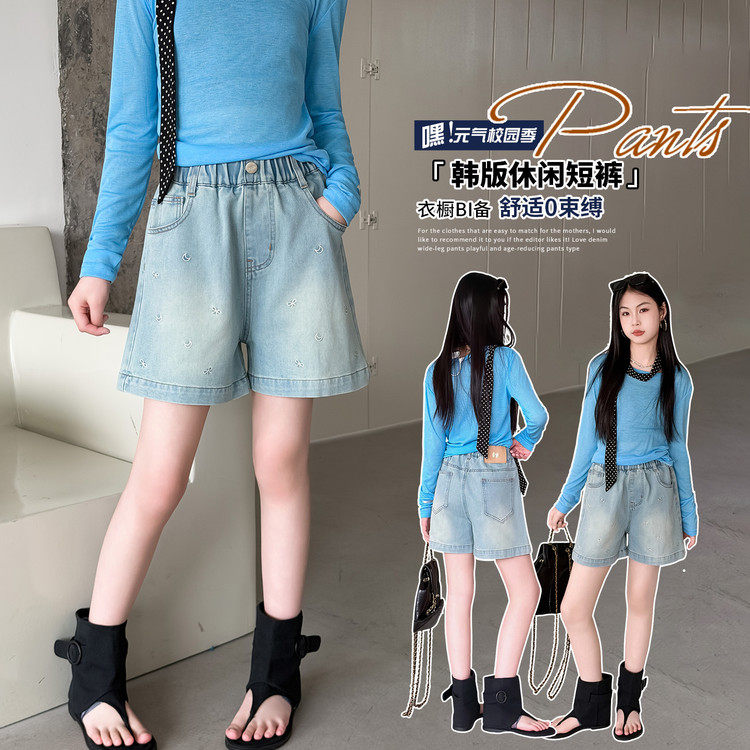 牛仔布刺绣无弹夏季女裤子