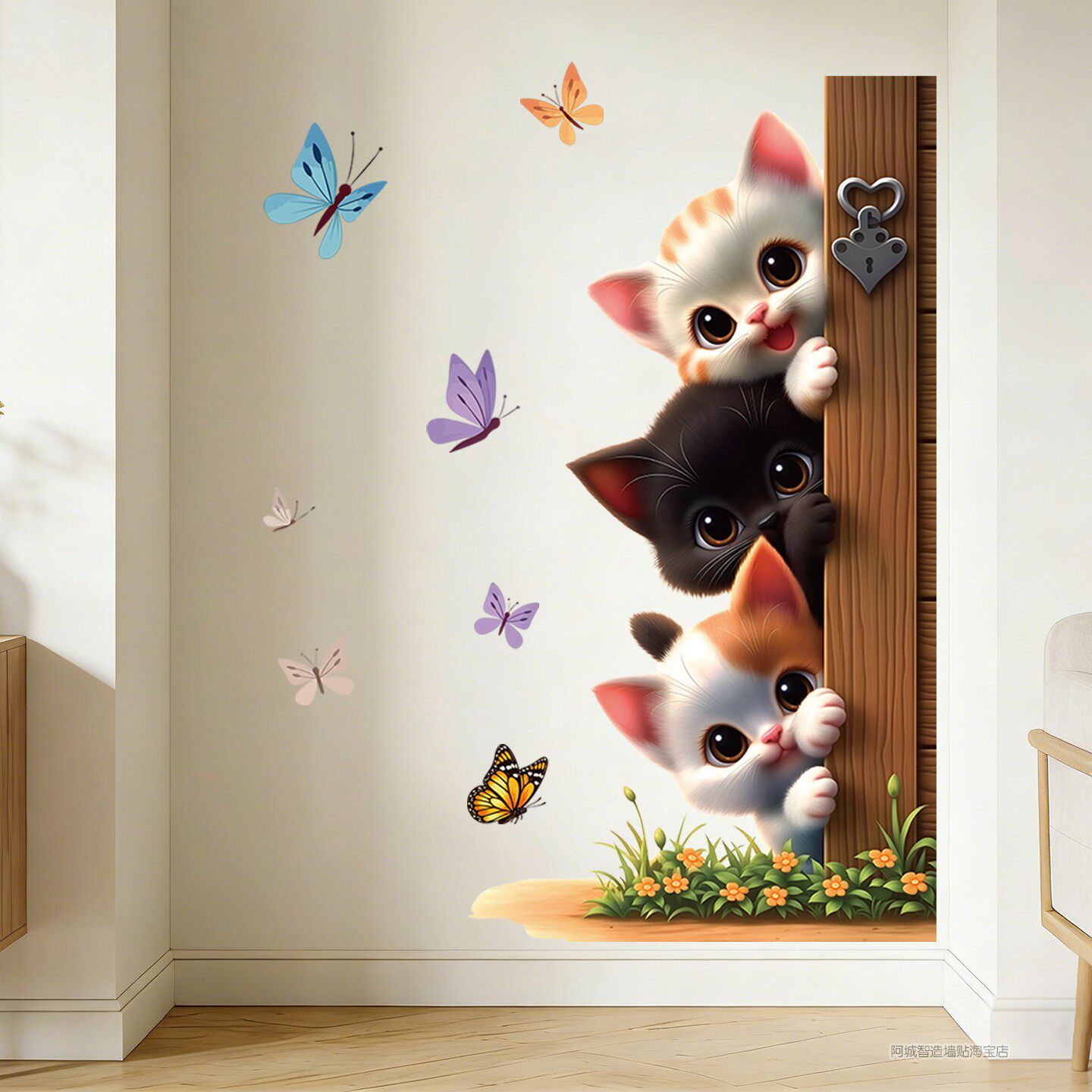 卡通猫咪门边装饰墙贴画儿童房幼儿园宠物店可爱动物装饰墙贴纸