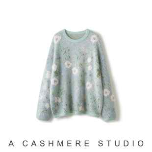 2025冬季新款温柔慵懒风立体花朵拉绒圆领女长袖宽松百搭针织衫