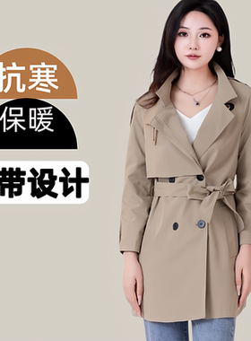 广州十三行风衣女士春秋2026新款修身中长双排扣有腰带膝盖上外套