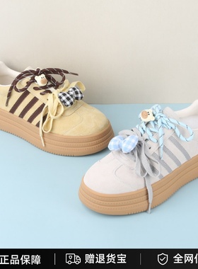 HCL252001哈森专柜新款正品2025秋系带休闲板鞋可爱厚底德训鞋女