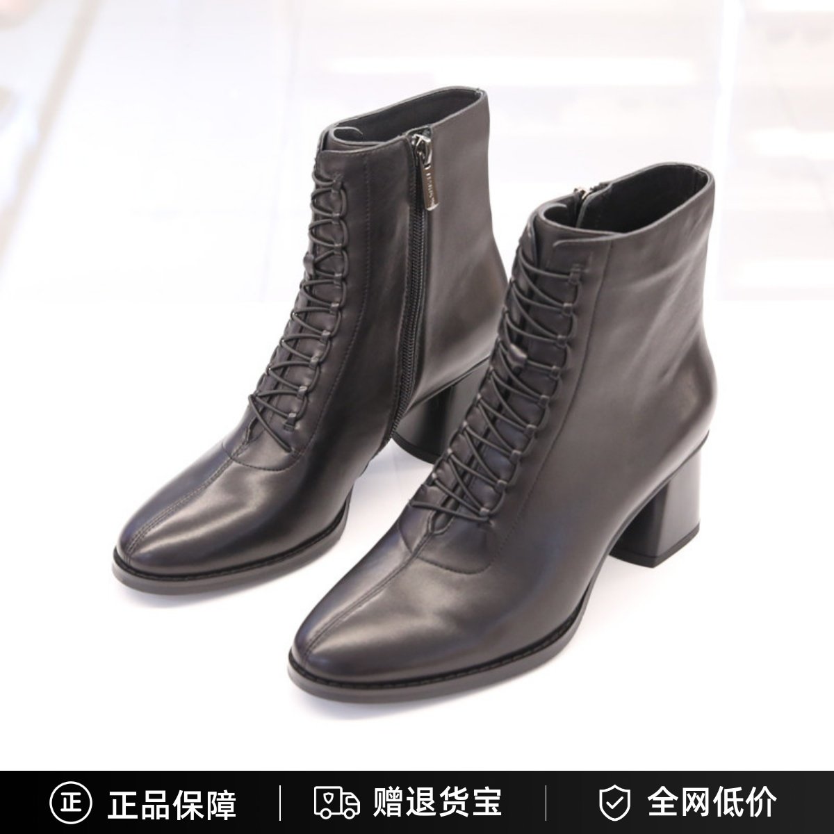 哈森22冬时尚粗跟马丁靴专柜正品