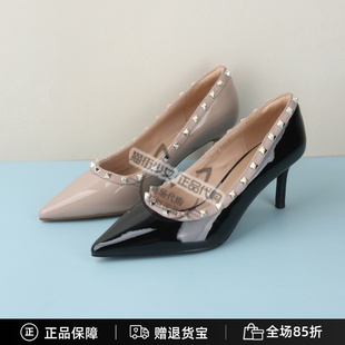 PYQC5561 专柜正品 百田森2025秋新款 浅口尖头铆钉细跟高跟鞋 女单鞋
