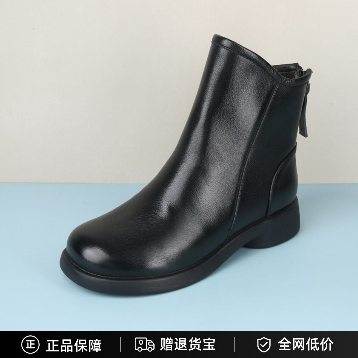 哈森24冬款女鞋休闲粗跟短靴正品