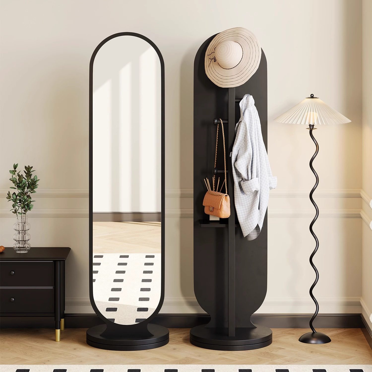 旋转穿衣镜挂衣架一体衣帽架全身落地镜家用卧室立式可移动试衣镜