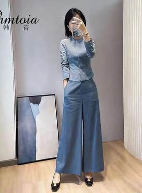 【韩苔】高级感时尚小香风套装女2026春季爆款穿搭上衣阔腿裤两件