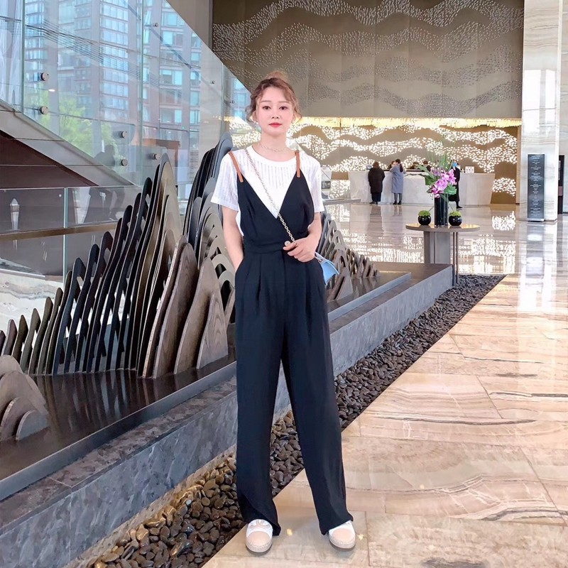 欧莱葛2020夏季新款韩版时尚针织T恤显瘦收腰吊带阔腿长裤两件套