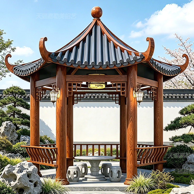 铝合金六角凉亭古建四角亭庭院户外仿古寺庙长廊景区园林景观亭子