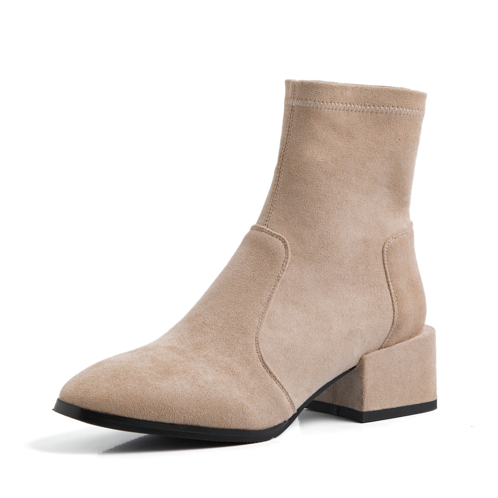 SMALL BOOTIES BLOCK HEELS 2024 NEW VERSATILE SPRING AND AUTUMN WINTER SINGLE BOOTS HIGH HEELS WOMENS SHOES STRETCH SKINNY MID-HEEL BOOTS