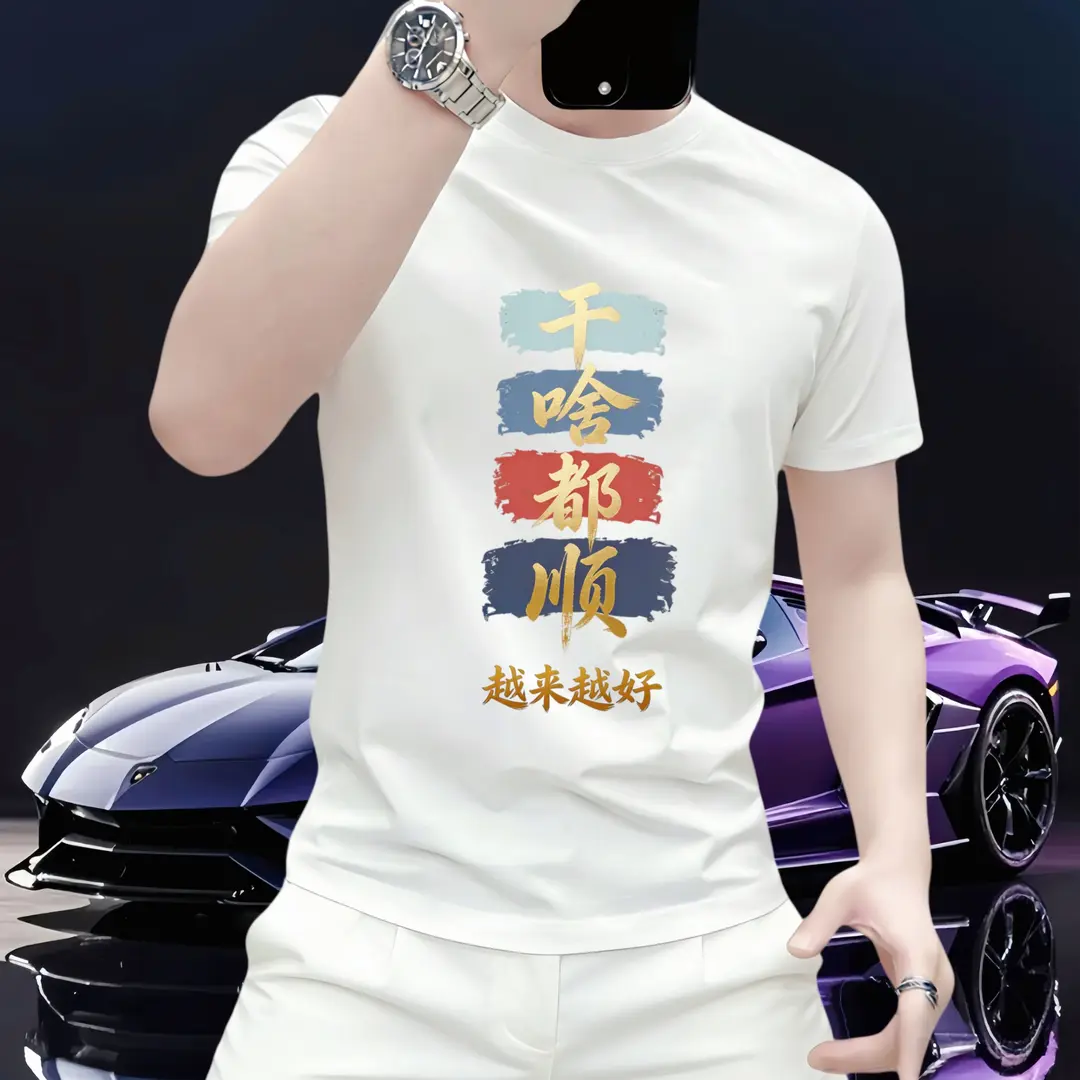 100%纯棉短袖男士体恤夏季潮牌重磅休闲运动百搭圆领半袖t恤