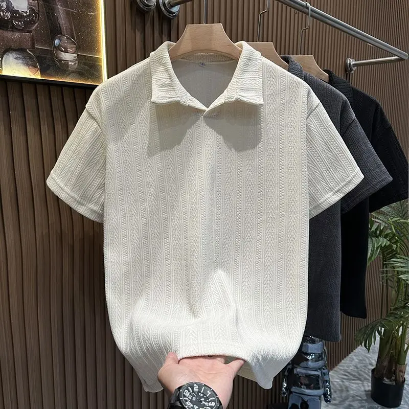 麦穗纹短袖t恤男款夏季美式重磅宽松休闲灰色体恤翻领polo衫男生