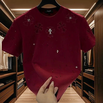 2026新年男士满天星烫钻T恤