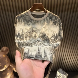 轻奢半袖 2026新款 满天星破洞男上衣爆款 男款 圆领潮流 字母短袖