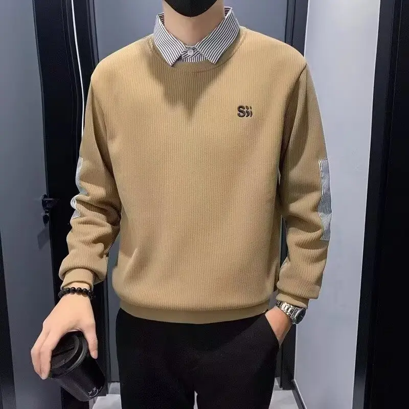 假两件衬衫领卫衣男上衣秋冬保暖潮流时尚轻奢痞帅气质修身高级感