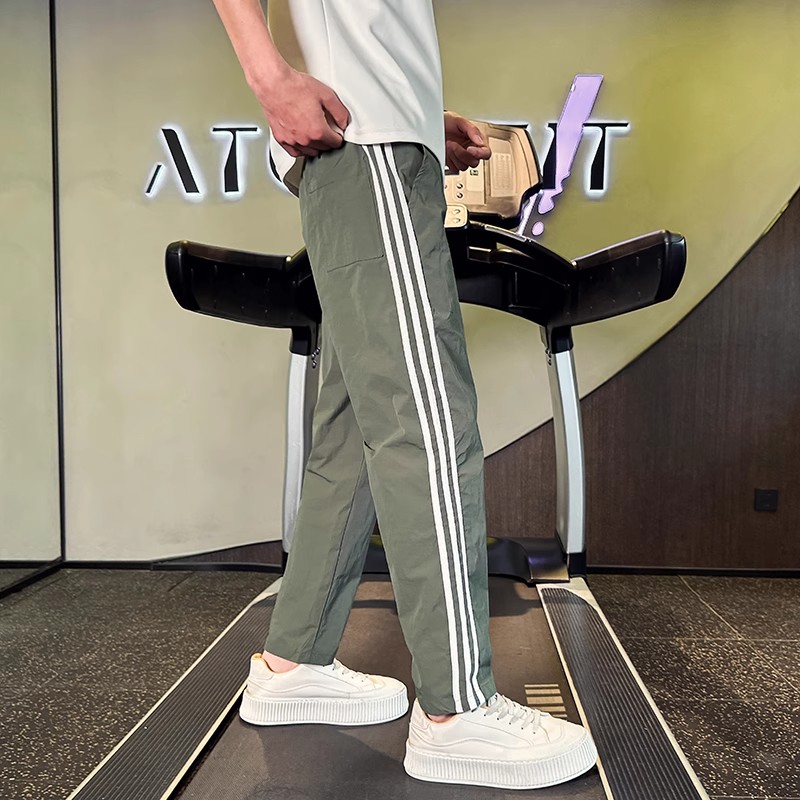 夏季绿色小脚九分裤男薄款速干