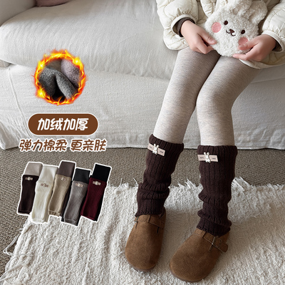 女童加绒加厚打底裤带堆堆袜套冬季外穿保暖灰色打底袜儿童连裤袜