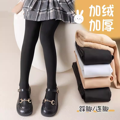 女童连裤袜秋冬季加绒加厚宝宝打底裤韩系纯色冬天保暖儿童打底袜