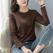 T恤女内搭百搭圆领宽松打底衫 2025春秋新款 纯色纯棉长袖 上衣体桖