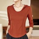 2025春秋薄款 帽衫 修身 鱼骨长袖 上衣 内搭短款 纯棉连帽卫衣女打底衫