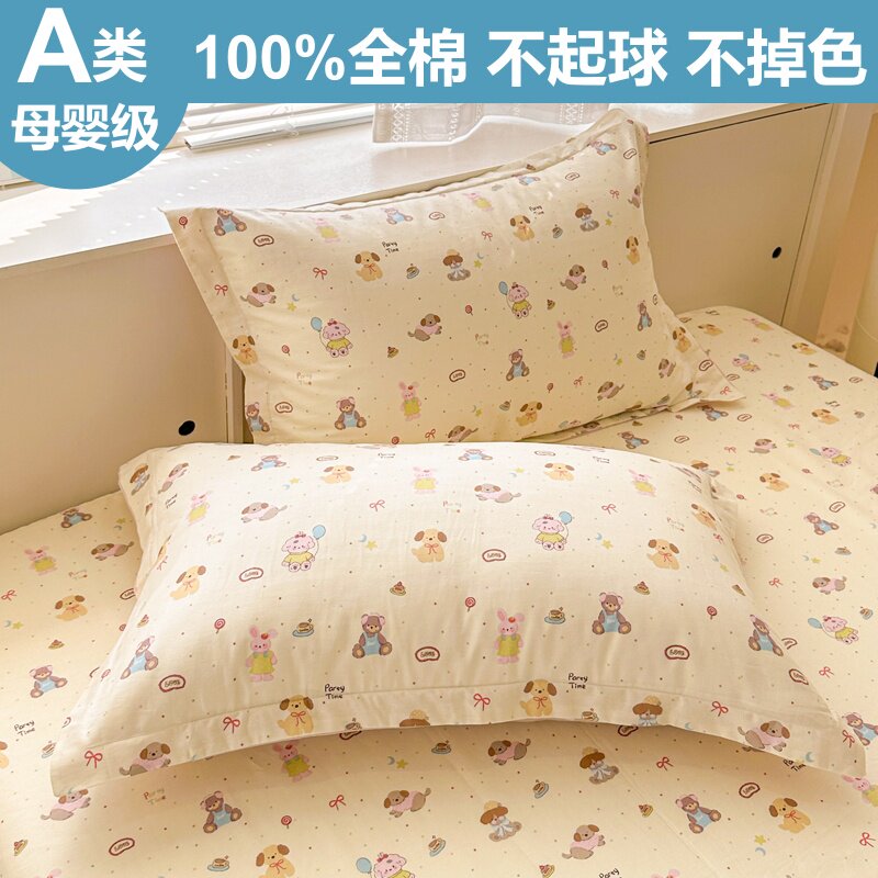 A类100%全棉枕套一对装卡通清新纯棉枕头皮家用48x74cm大号枕芯套