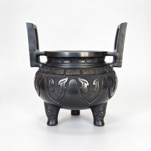 仿古雕花装饰摆件复古工艺品礼盒装中国风浮雕双耳三足鼎香炉