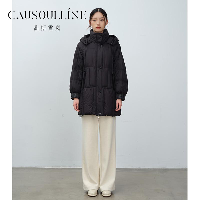 高斯雪岚2024冬装新款A版宽松白鸭绒羽绒服连帽时尚专柜同款女