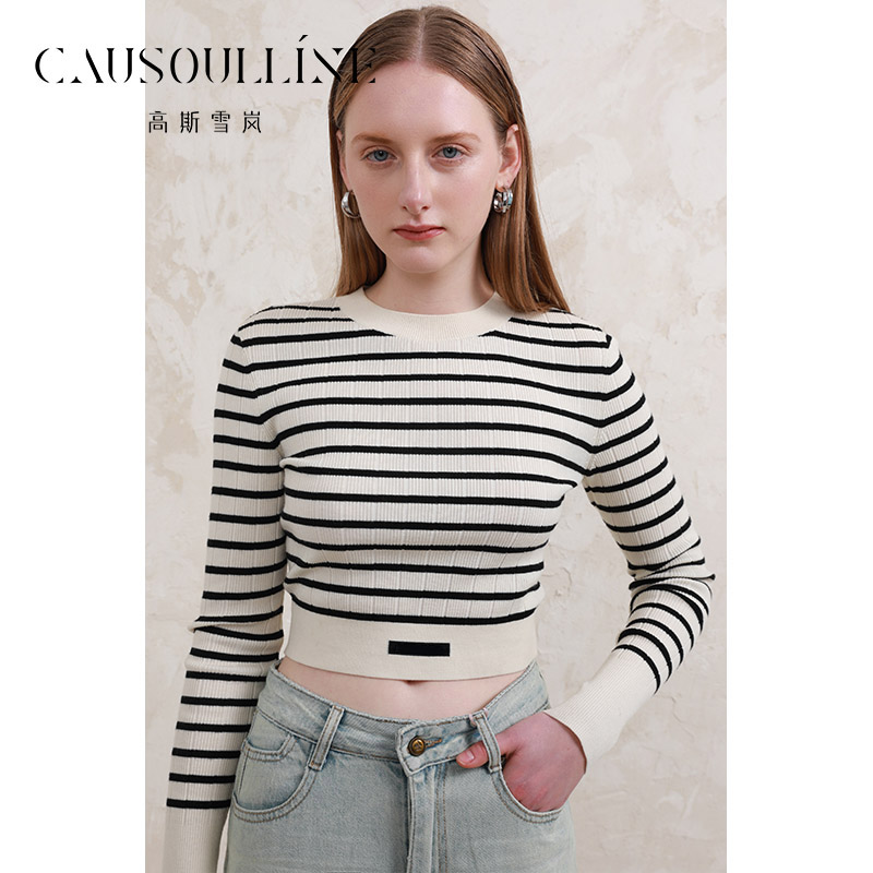 条纹显瘦针织衫高腰时尚单品