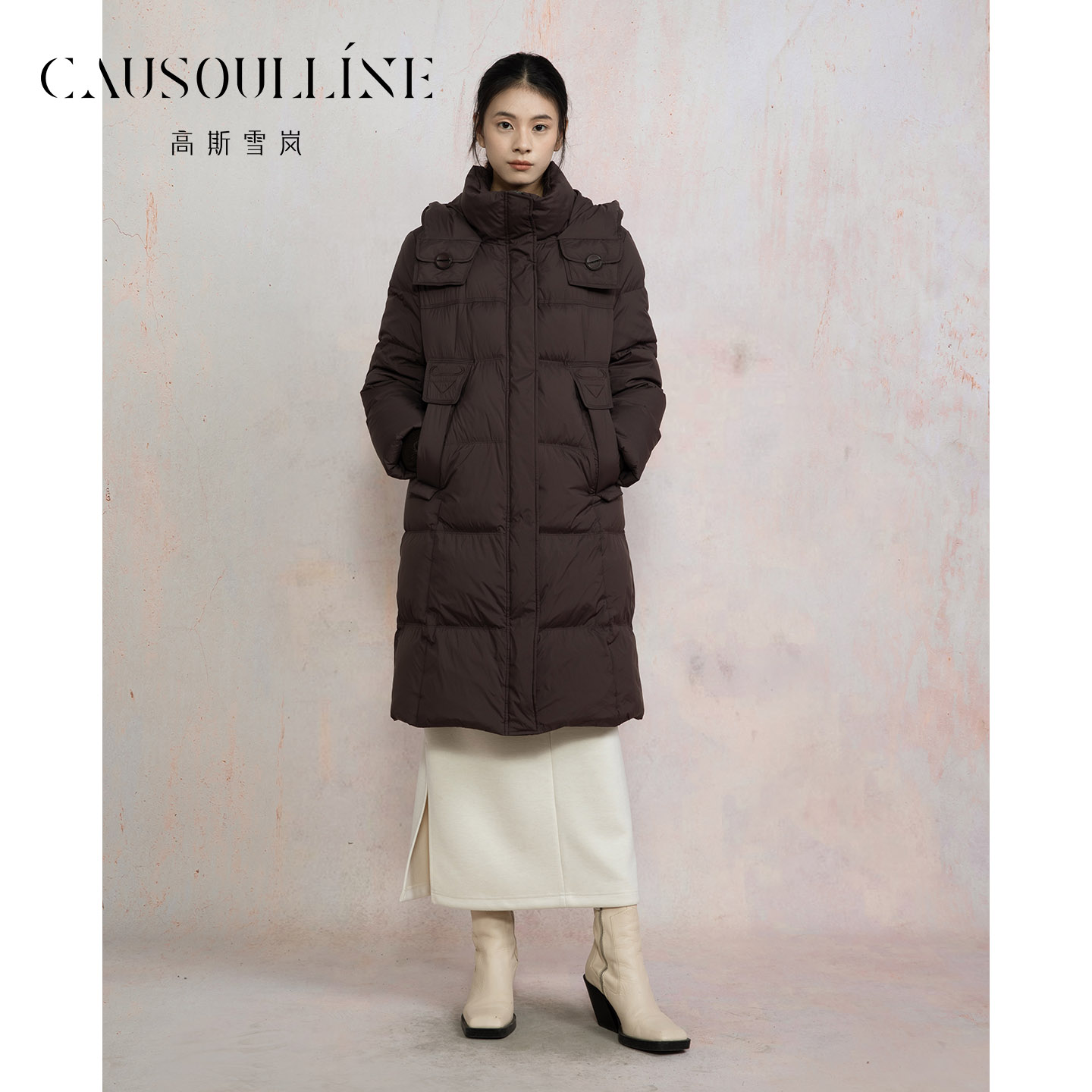 长款连帽羽绒服女保暖茧型外套
