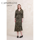 时尚 高斯雪岚2025春装 新款 豹纹印花连衣裙复古气质优雅女25119066