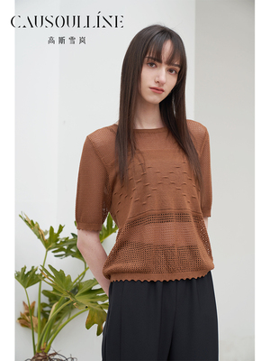 高斯雪岚夏装宽松休闲针织衫气质复古镂空毛衣上衣