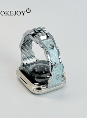 POOKEJOY适用苹果applewatch11波浪钻手镯表带s10金属表带s9/s8夏