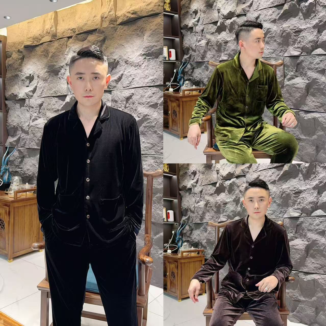 【升级款】秋冬净版金丝绒家居服睡衣套装男士休闲弹力保暖1732