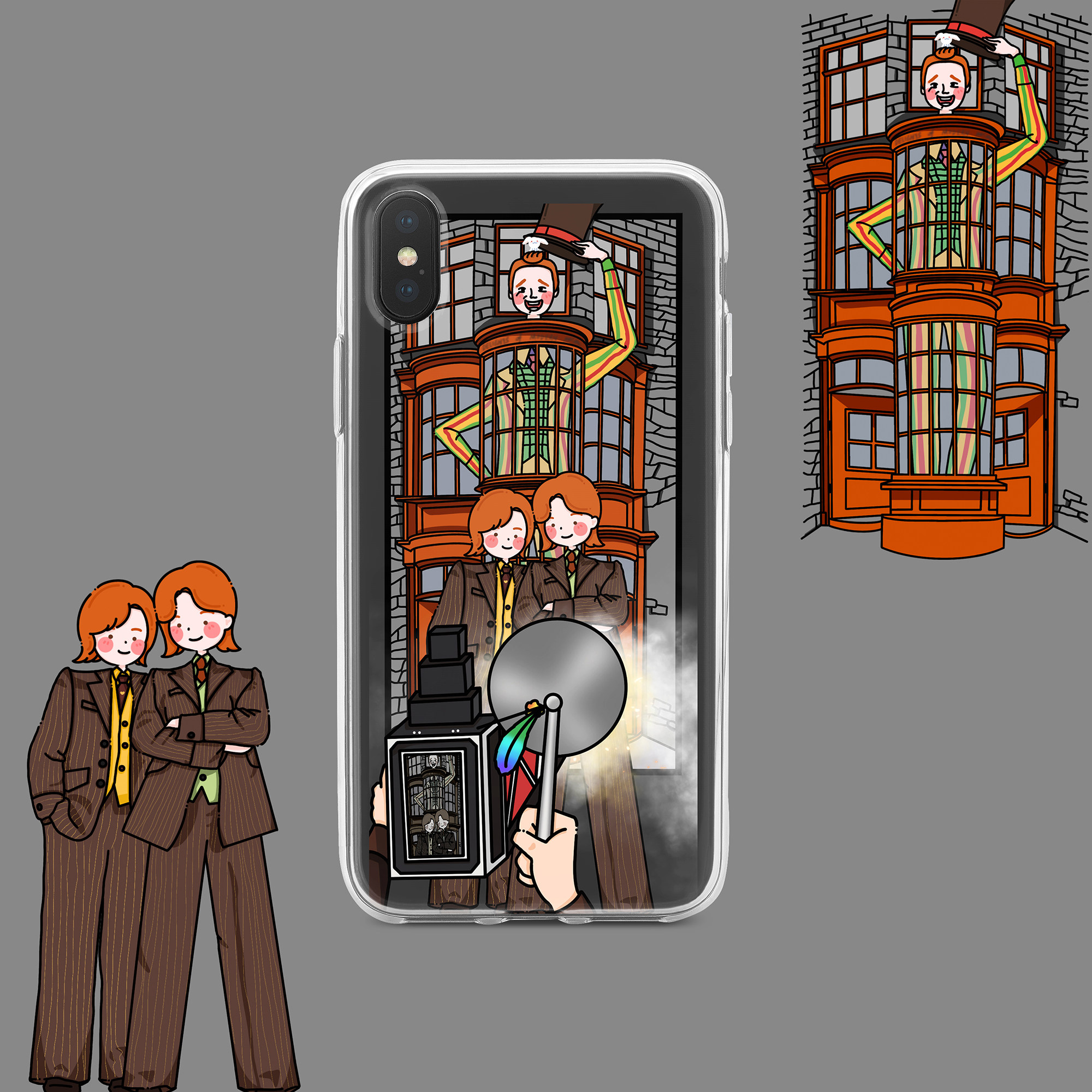 toppy 韦斯莱双子笑话商店手绘图案适用于iphone/安卓手机壳