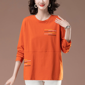 中老年妈妈宽松洋气刺绣纯棉打底衫 加肥加大码 新款 t恤女春季 长袖