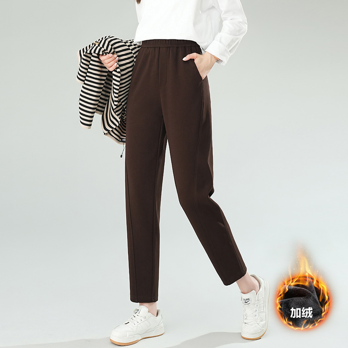 哈伦裤女秋冬新款大码宽松高腰休闲裤中年妈妈加绒加厚九分萝卜裤