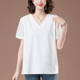 中年休闲雪纺v领体恤衫 妈妈夏装 女装 T恤女宽松加肥加大码 纯棉短袖