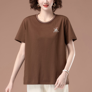 t恤女夏季 宽松卡通刺绣半袖 新款 女装 体恤 加肥加大码 中年妈妈短袖