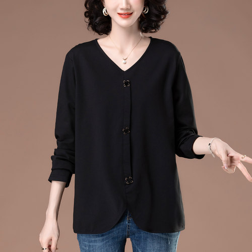 凯诗帕大码休闲V领长袖打底衫