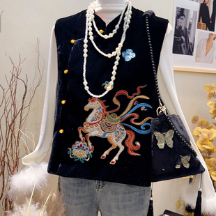 H.R-6年早春马到功成新中式复古刺绣小马图案马甲(无配饰)209830